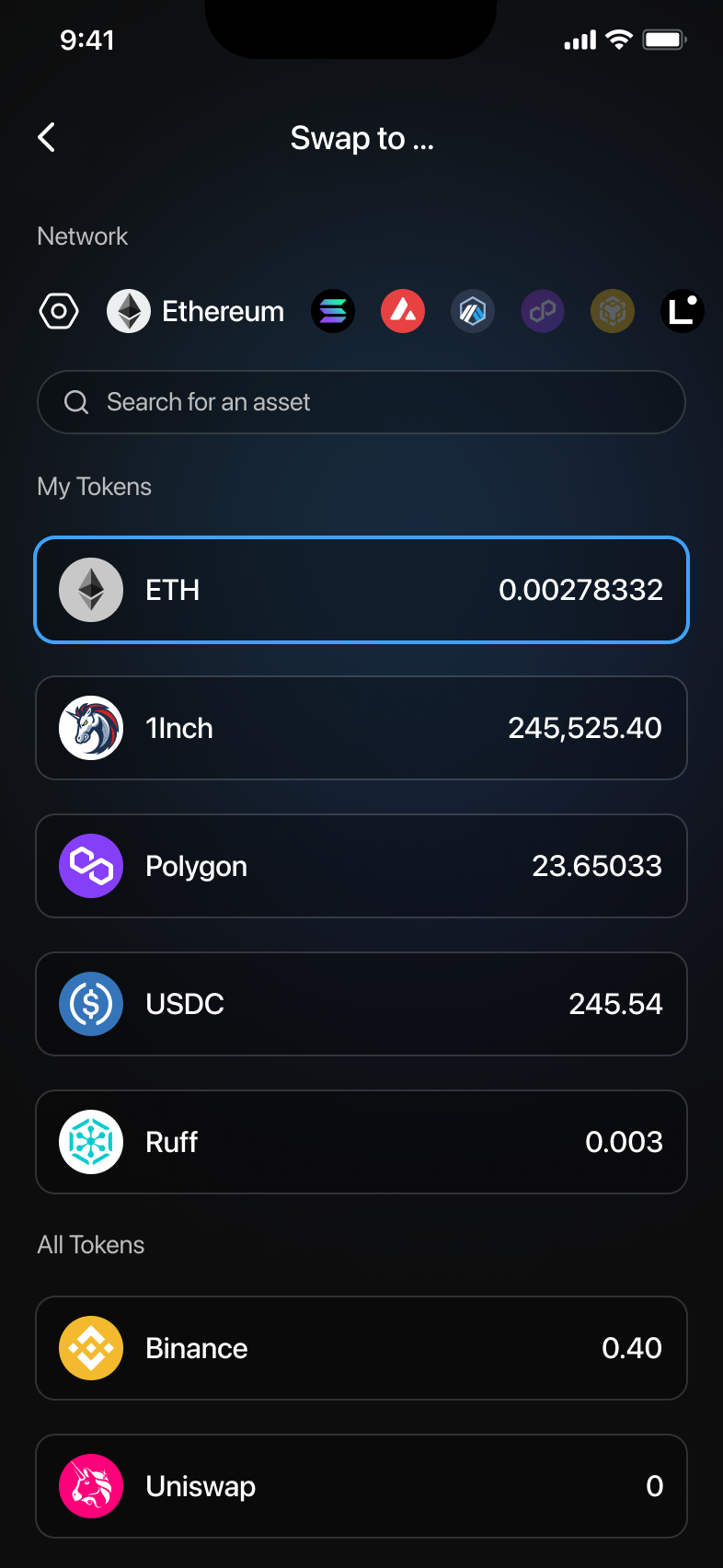 Token selection example